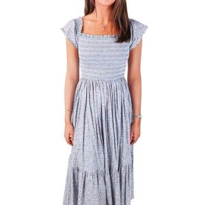 Light Blue Floral Smocked Maxi Dress